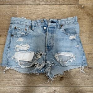 Distressed Light Blue Denim Shorts - LEVIS